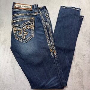 Rock Revival Boris Skinny Jeans Size 26 Dark Wash Distressed Y2K Cotton Denim